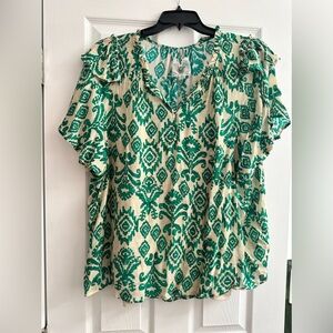 Green and tan blouse size 2x